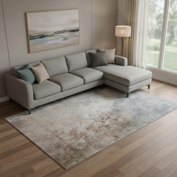 HomeRoots 9' X 12' Washable Abstract Area Rug in Rust, Gray & Ivory – Durable, Stain Resistant & UV Protected! 705478