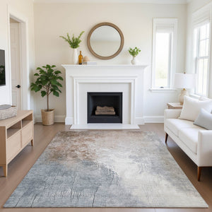 HomeRoots 9' X 12' Washable Abstract Area Rug in Rust, Gray & Ivory – Durable, Stain Resistant & UV Protected! 705478