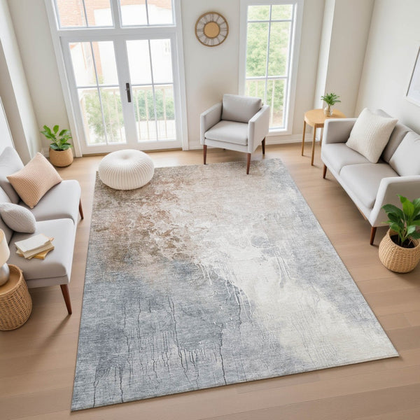 HomeRoots 9' X 12' Washable Abstract Area Rug in Rust, Gray & Ivory – Durable, Stain Resistant & UV Protected! 705478