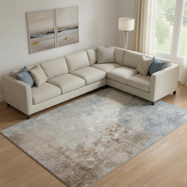 HomeRoots 10' Modern Rust Gray & Ivory Abstract Washable Area Rug with UV Protection for Stylish Durability 705479