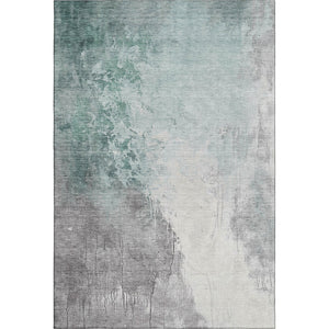 HomeRoots 5' X 8' Pale Aqua Ivory Abstract Washable Area Rug with UV Protection for Modern Living Spaces 705481