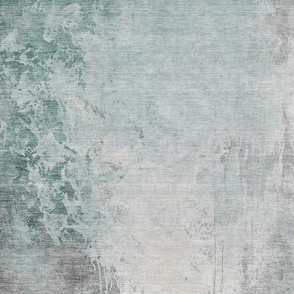 HomeRoots 5' X 8' Pale Aqua Ivory Abstract Washable Area Rug with UV Protection for Modern Living Spaces 705481