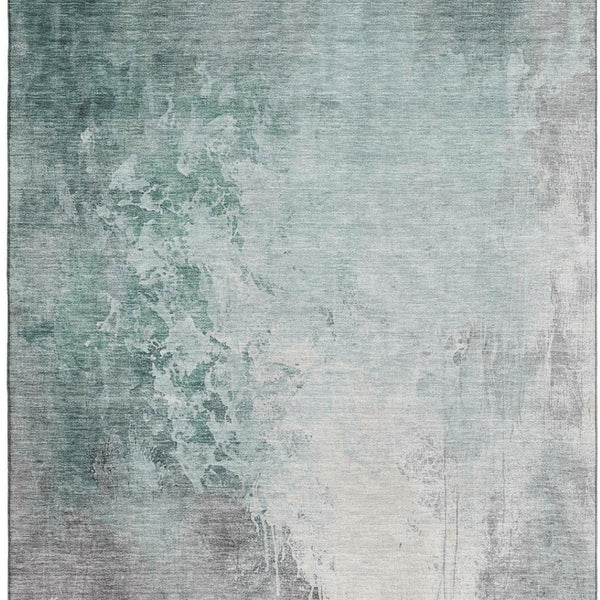 HomeRoots 5' X 8' Pale Aqua Ivory Abstract Washable Area Rug with UV Protection for Modern Living Spaces 705481