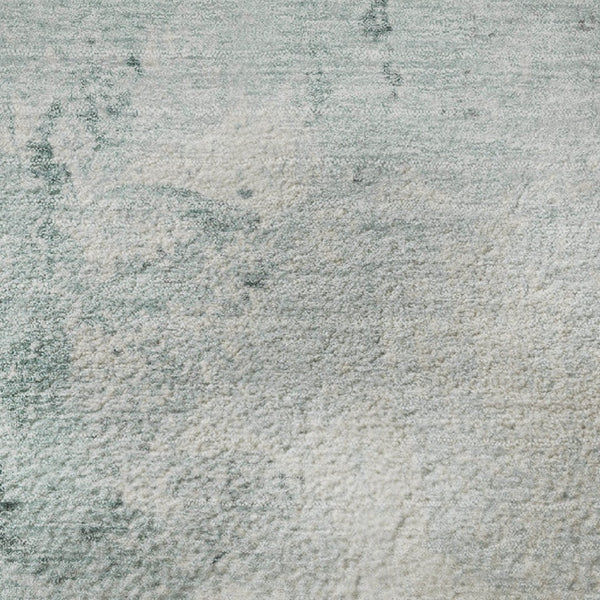 HomeRoots 8' Pale Aqua and Ivory Abstract Round Rug - Washable, UV-Protected, Durable, Ideal for High-Traffic Areas 705482