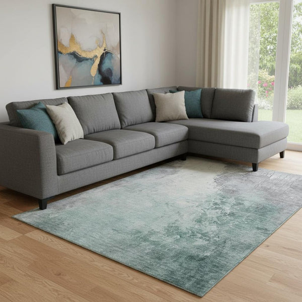 HomeRoots 8' X 10' Pale Aqua & Ivory Abstract Area Rug – Washable, Stain-Resistant, UV-Protected for Style! 705483
