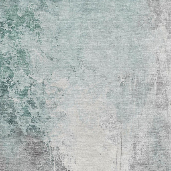 HomeRoots 9' X 12' Abstract Pale Aqua and Ivory Washable Area Rug with Stain Resistance and UV Protection 705484