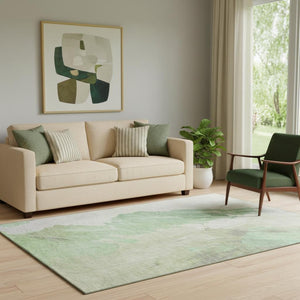 HomeRoots 5' Artichoke Green and Ivory Abstract Area Rug – Washable, UV-Protected, Stain-Resistant Design! 705487