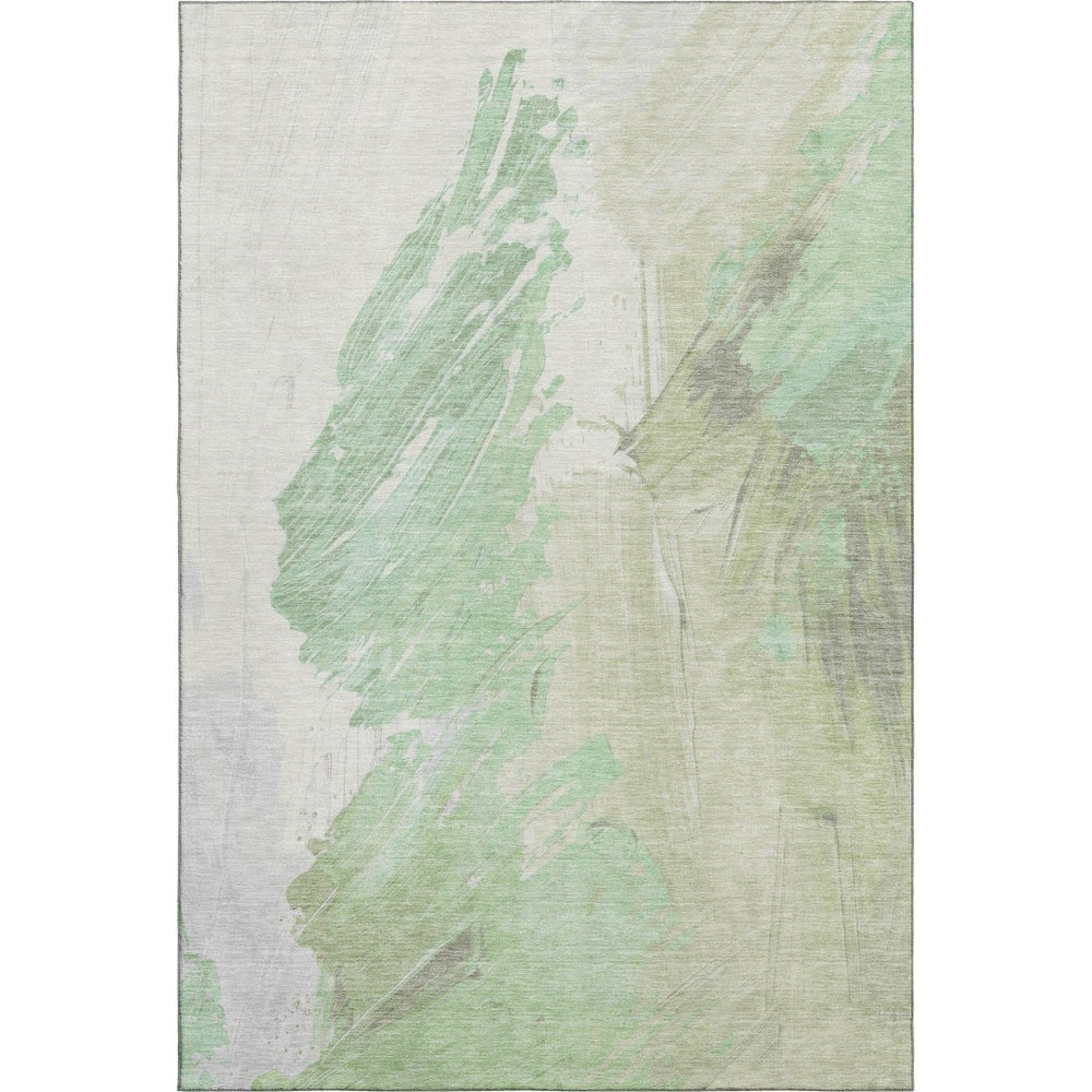 HomeRoots 5' Artichoke Green and Ivory Abstract Area Rug – Washable, UV-Protected, Stain-Resistant Design! 705487