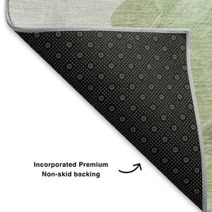 HomeRoots 5' Artichoke Green and Ivory Abstract Area Rug – Washable, UV-Protected, Stain-Resistant Design! 705487
