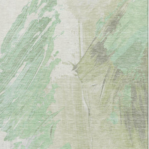 HomeRoots 5' Artichoke Green and Ivory Abstract Area Rug – Washable, UV-Protected, Stain-Resistant Design! 705487