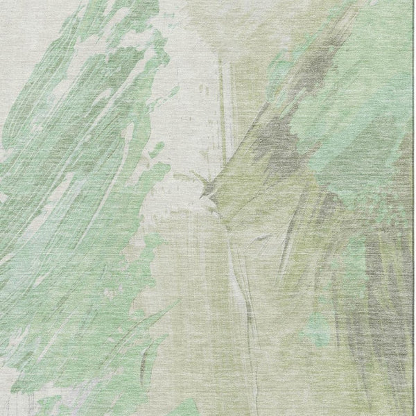 HomeRoots 5' Artichoke Green and Ivory Abstract Area Rug – Washable, UV-Protected, Stain-Resistant Design! 705487