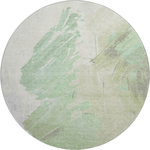 HomeRoots 8' Artichoke Green & Ivory Abstract Round Rug - UV Protected, Stain-Resistant, Modern Design for Durability 705488