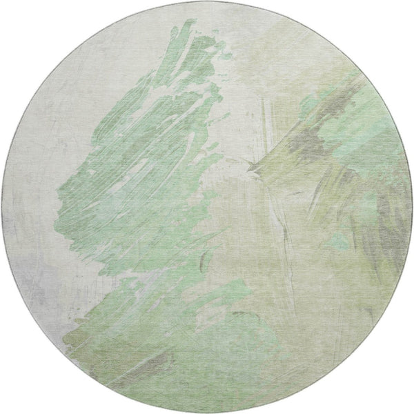 HomeRoots 8' Artichoke Green & Ivory Abstract Round Rug - UV Protected, Stain-Resistant, Modern Design for Durability 705488