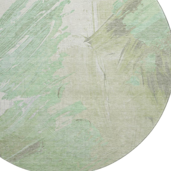 HomeRoots 8' Artichoke Green & Ivory Abstract Round Rug - UV Protected, Stain-Resistant, Modern Design for Durability 705488
