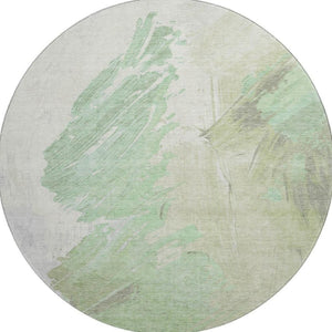 HomeRoots 8' Artichoke Green & Ivory Abstract Round Rug - UV Protected, Stain-Resistant, Modern Design for Durability 705488