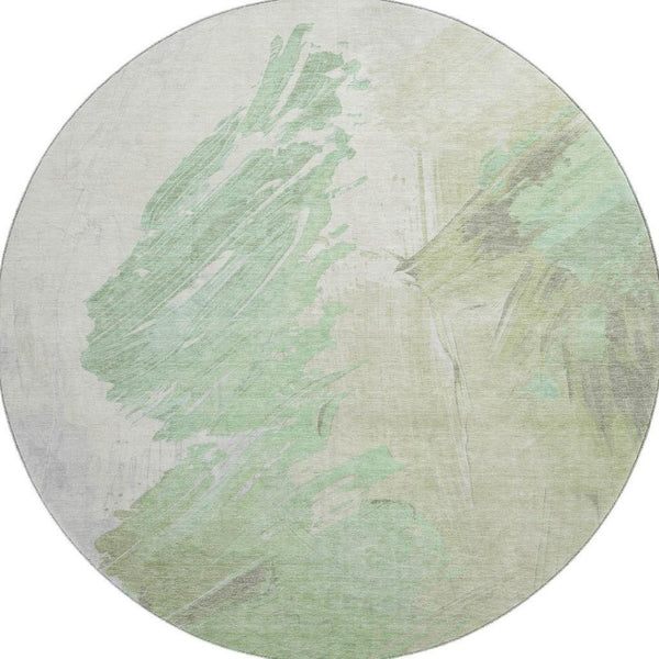 HomeRoots 8' Artichoke Green & Ivory Abstract Round Rug - UV Protected, Stain-Resistant, Modern Design for Durability 705488