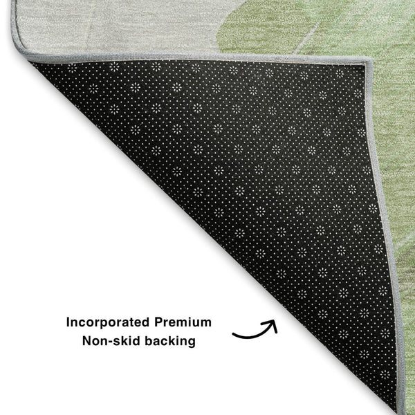 HomeRoots 8' X 10' Artichoke Green & Ivory Abstract Area Rug - Washable, UV Protected, Ideal for High-Traffic Spaces 705489