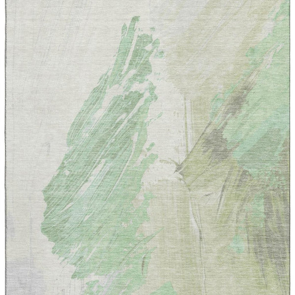 HomeRoots 8' X 10' Artichoke Green & Ivory Abstract Area Rug - Washable, UV Protected, Ideal for High-Traffic Spaces 705489