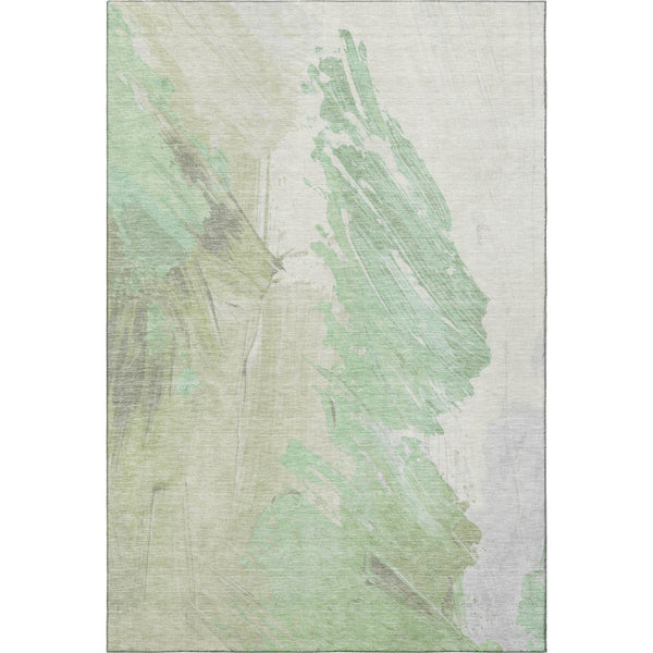 HomeRoots 8' X 10' Artichoke Green & Ivory Abstract Area Rug - Washable, UV Protected, Ideal for High-Traffic Spaces 705489