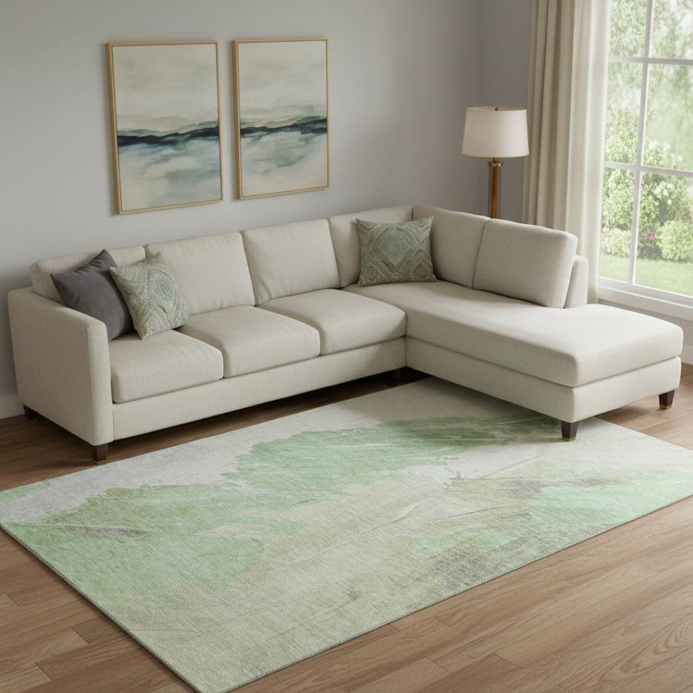 HomeRoots 9' Artichoke Green & Ivory Abstract Washable Area Rug - Durable, Stain-Resistant, UV Protected Design 705490