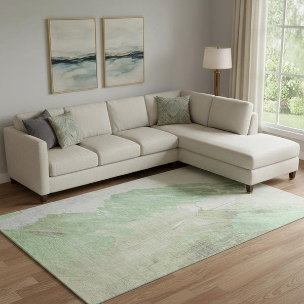 HomeRoots 9' Artichoke Green & Ivory Abstract Washable Area Rug - Durable, Stain-Resistant, UV Protected Design 705490