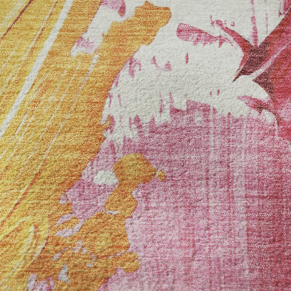 HomeRoots 5' X 8' Blush Yellow Ivory Abstract Area Rug - Washable, UV Protected, Non-Slip for Busy Homes 705493