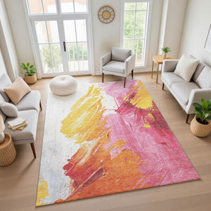HomeRoots 5' X 8' Blush Yellow Ivory Abstract Area Rug - Washable, UV Protected, Non-Slip for Busy Homes 705493