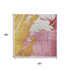 HomeRoots 5' X 8' Blush Yellow Ivory Abstract Area Rug - Washable, UV Protected, Non-Slip for Busy Homes 705493