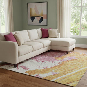 HomeRoots 8' X 10' Blush Yellow & Ivory Abstract Area Rug - Stylish, Washable, UV-Protected for Busy Homes 705495