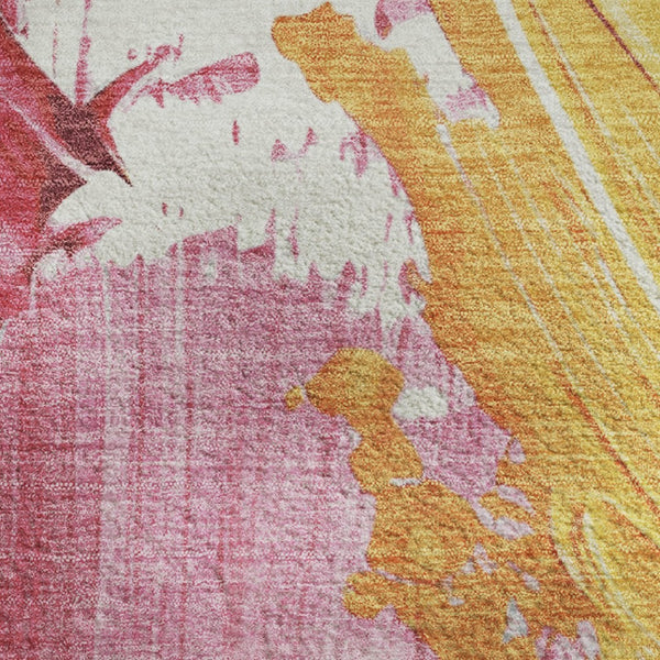 HomeRoots 8' X 10' Blush Yellow & Ivory Abstract Area Rug - Stylish, Washable, UV-Protected for Busy Homes 705495