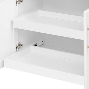 English Elm K&K Vintage Kitchen Island with Rubberwood Top, Hidden Wheels, Pull-Out Trash & Charging Station White N707P299014W