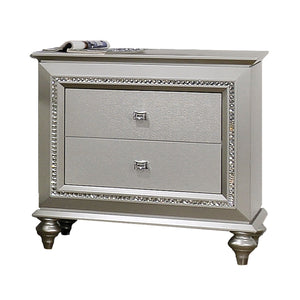 English Elm Champagne Crystal-Trim Nightstand with 2 Soft-Glide Drawers, Glamorous Solid Wood Accent Table, 30" B062P215406