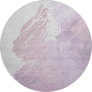 HomeRoots 8' Lavender and Ivory Abstract Round Rug - Stylish, Washable, UV-Protected, Kid & Pet Friendly! 705500