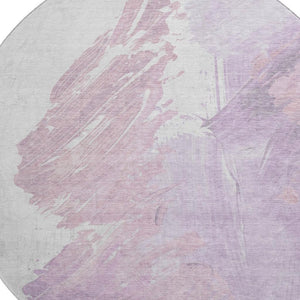 HomeRoots 8' Lavender and Ivory Abstract Round Rug - Stylish, Washable, UV-Protected, Kid & Pet Friendly! 705500