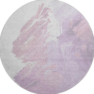HomeRoots 8' Lavender and Ivory Abstract Round Rug - Stylish, Washable, UV-Protected, Kid & Pet Friendly! 705500