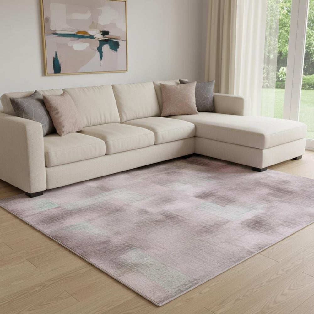 HomeRoots 8' X 10' Lavender and Ivory Abstract Washable Area Rug - Soft, Stylish, Stain-Resistant & UV Protected 705501