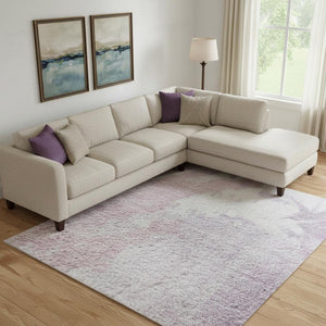 HomeRoots 9' X 12' Abstract Lavender & Ivory Washable Area Rug - Durable, UV-Protected, Stylish & Easy Care 705502
