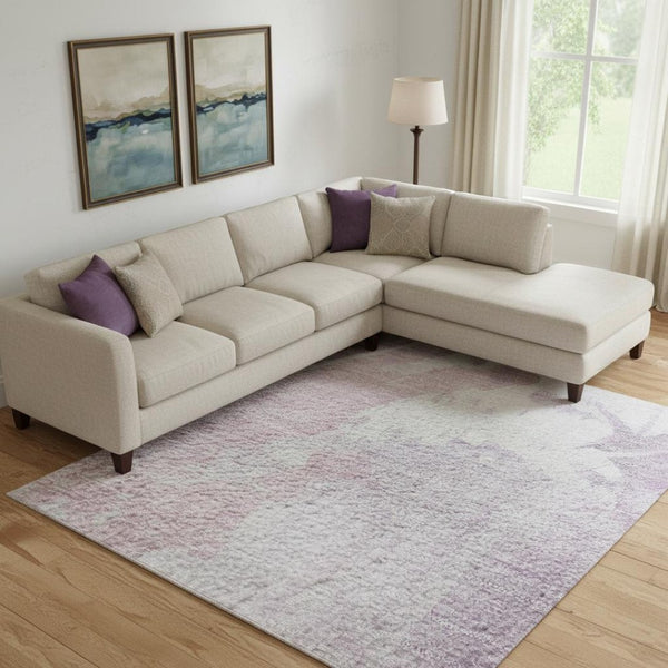 HomeRoots 9' X 12' Abstract Lavender & Ivory Washable Area Rug - Durable, UV-Protected, Stylish & Easy Care 705502
