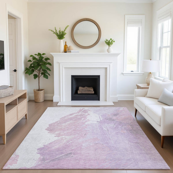 HomeRoots 9' X 12' Abstract Lavender & Ivory Washable Area Rug - Durable, UV-Protected, Stylish & Easy Care 705502