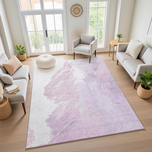 HomeRoots 9' X 12' Abstract Lavender & Ivory Washable Area Rug - Durable, UV-Protected, Stylish & Easy Care 705502