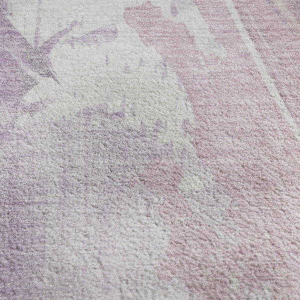 HomeRoots 9' X 12' Abstract Lavender & Ivory Washable Area Rug - Durable, UV-Protected, Stylish & Easy Care 705502