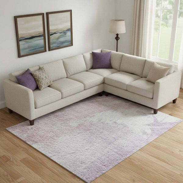 HomeRoots 10' X 14' Washable Lavender & Ivory Abstract Area Rug with UV Protection for Modern Living Spaces 705503