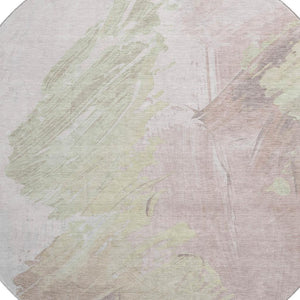 HomeRoots 8' Pink and Ivory Abstract Washable Round Rug - Durable, UV-Protected, Modern Design for Any Space! 705506