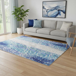 HomeRoots 5' X 8' Pale Aqua Blue & Ivory Abstract Area Rug – Washable, UV Protected, Modern Design for Homes 705511