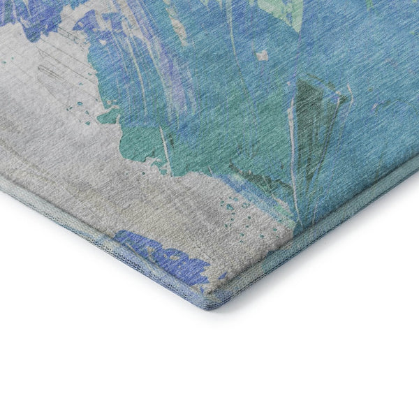 HomeRoots 8' Pale Aqua Blue and Ivory Abstract Round Rug – Durable, Washable, UV-Protected, Pet-Friendly Decor 705512