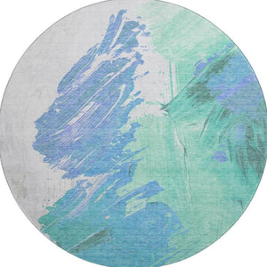HomeRoots 8' Pale Aqua Blue and Ivory Abstract Round Rug – Durable, Washable, UV-Protected, Pet-Friendly Decor 705512