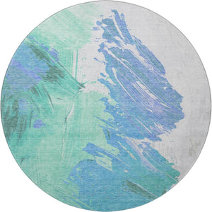 HomeRoots 8' Pale Aqua Blue and Ivory Abstract Round Rug – Durable, Washable, UV-Protected, Pet-Friendly Decor 705512