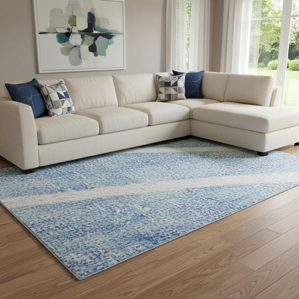 HomeRoots 8' X 10' Pale Aqua Blue & Ivory Abstract Area Rug – Stain Resistant, UV Protected, Non-Slip Backing! 705513
