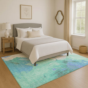 HomeRoots 9' X 12' Stylish Pale Aqua Blue Abstract Washable Area Rug with UV Protection for High-Traffic Spaces 705514