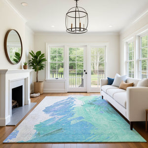 HomeRoots 9' X 12' Stylish Pale Aqua Blue Abstract Washable Area Rug with UV Protection for High-Traffic Spaces 705514